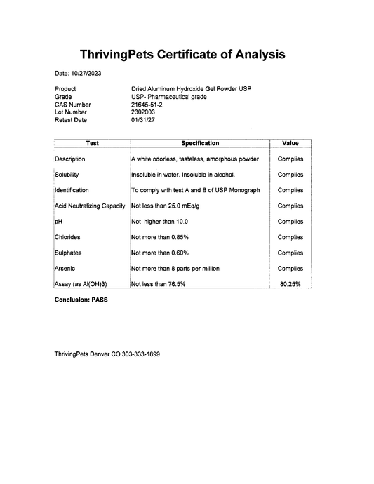ThrivingPets Aluminum Hydroxide Fine Powder USP 35g Jar