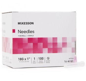 McKesson (Nipro) Needles Thin Wall 18 gauge 1 inch Box of 100