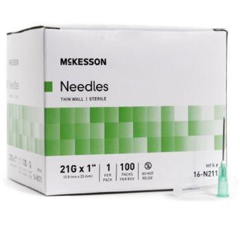 McKesson Needles Thin Wall 21 Gauge 1 inch Box of 100