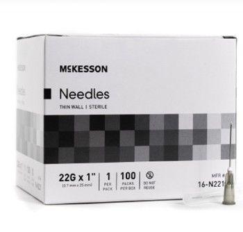 McKesson Needles Thin Wall 22 gauge 1.5 inch Box of 100