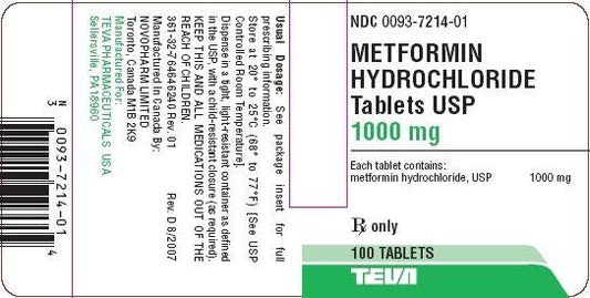 Metformin Tablets 1,000 mg Bottle of 1,000