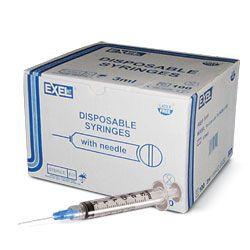 Syringe with Needle 3 cc/ml 25 ga 5/8 inch Box of 100